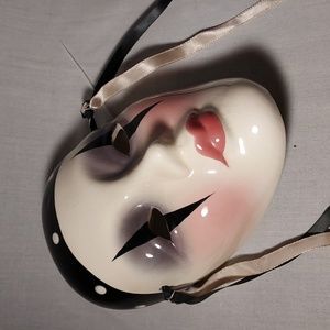 Vintage Hand Painted Ceramic Carnival Face Wall Mask